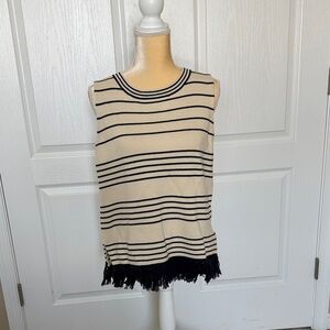 JCrew Striped Sleeveless Fringe Hem Sweater